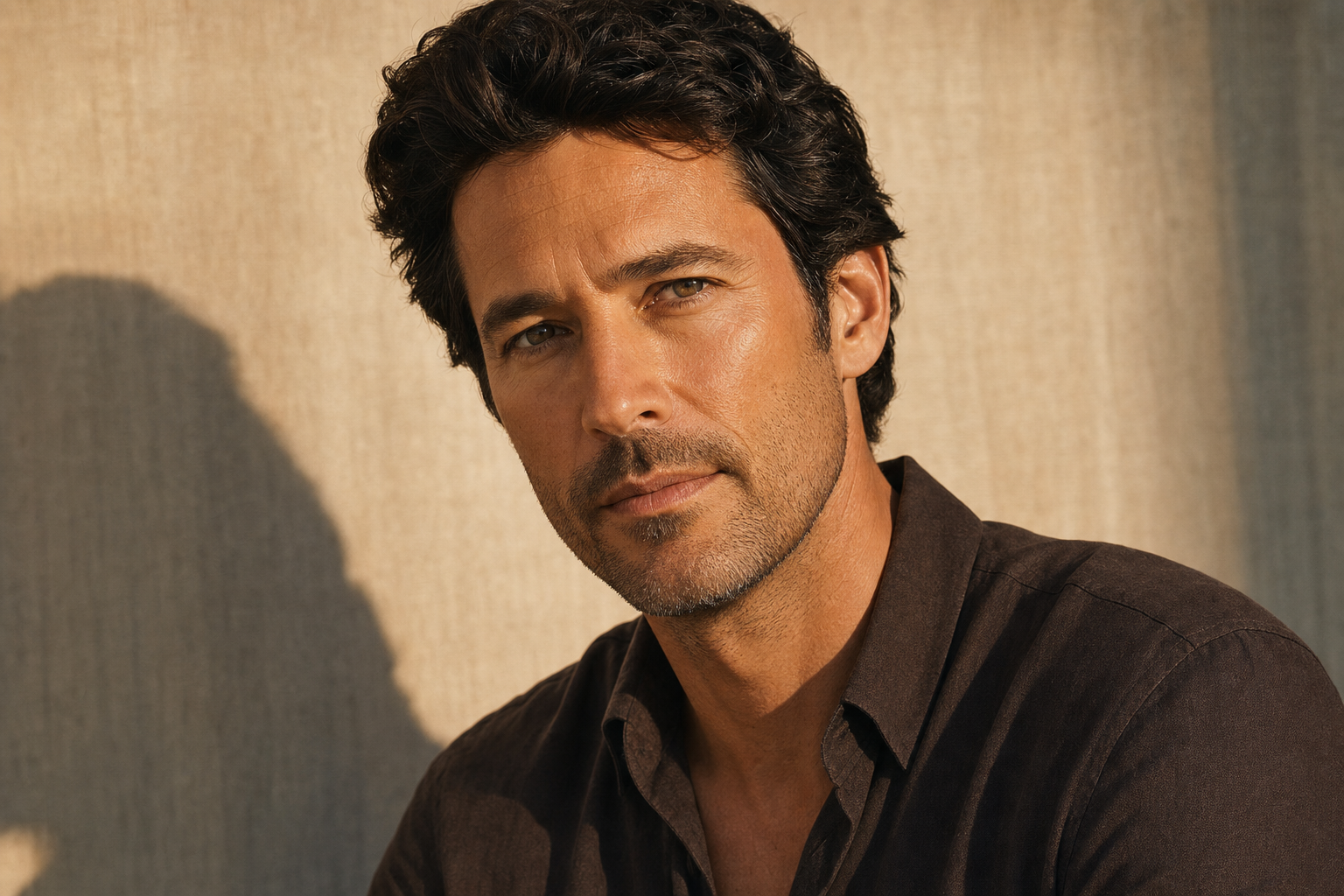 Portrait of a man with full hair in warm window light